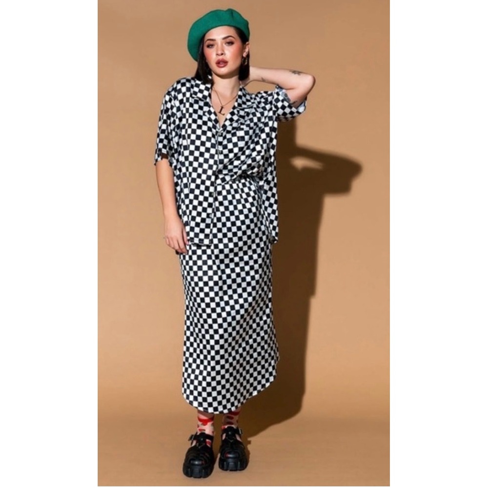 Dressed in Lala Take Risks Checkerboard Satin Matching Set Medium NWT